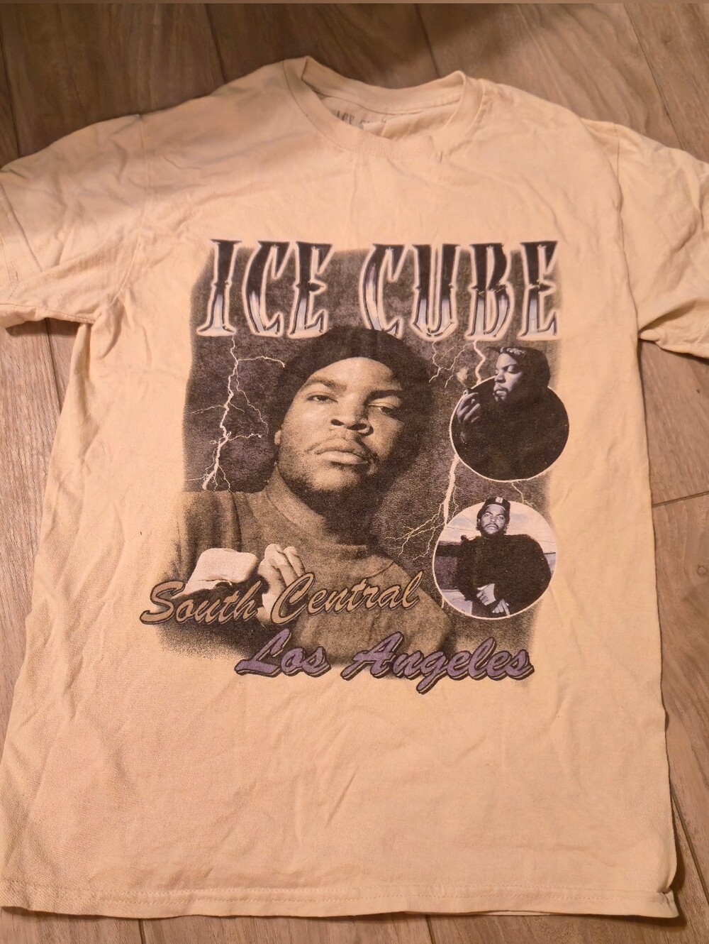 Men's Graphic Crewneck T-Shirt - Beige Ice Cube Design